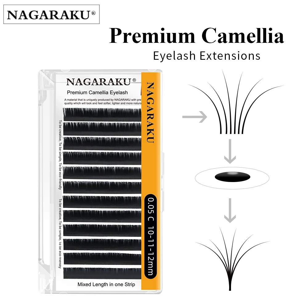 NAGARAKU L LB LC C D Curl 6-17mm Mixed Self-making Fans Volume Lash Extensions Camellia Blooming Eyelash Tray Premade Fans