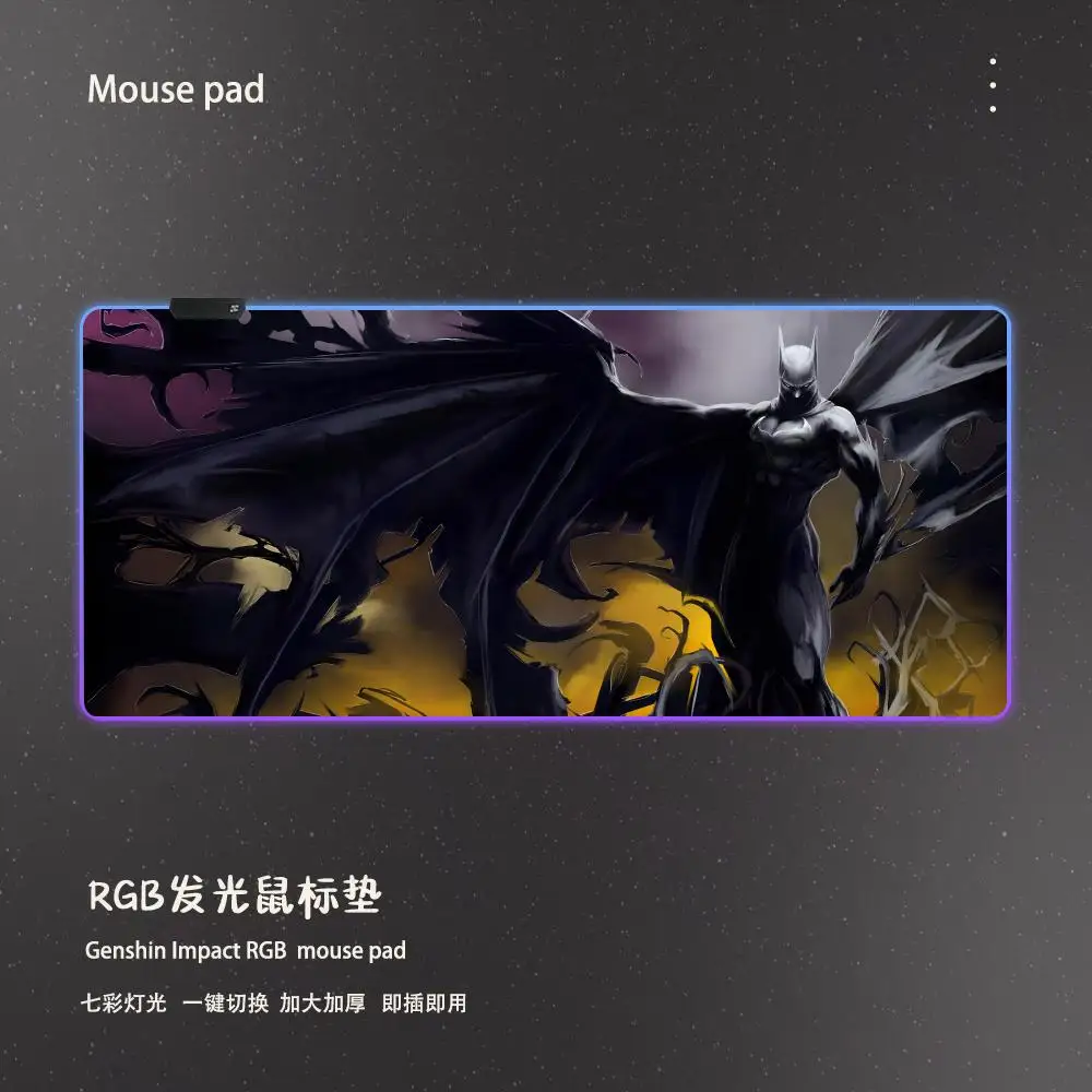 B-Batman Hero Logo   Mouse Pad Game Player RGB Pc Gamer Boys like PS5 Keyboard LED Glowing mause pad Mats Rubber