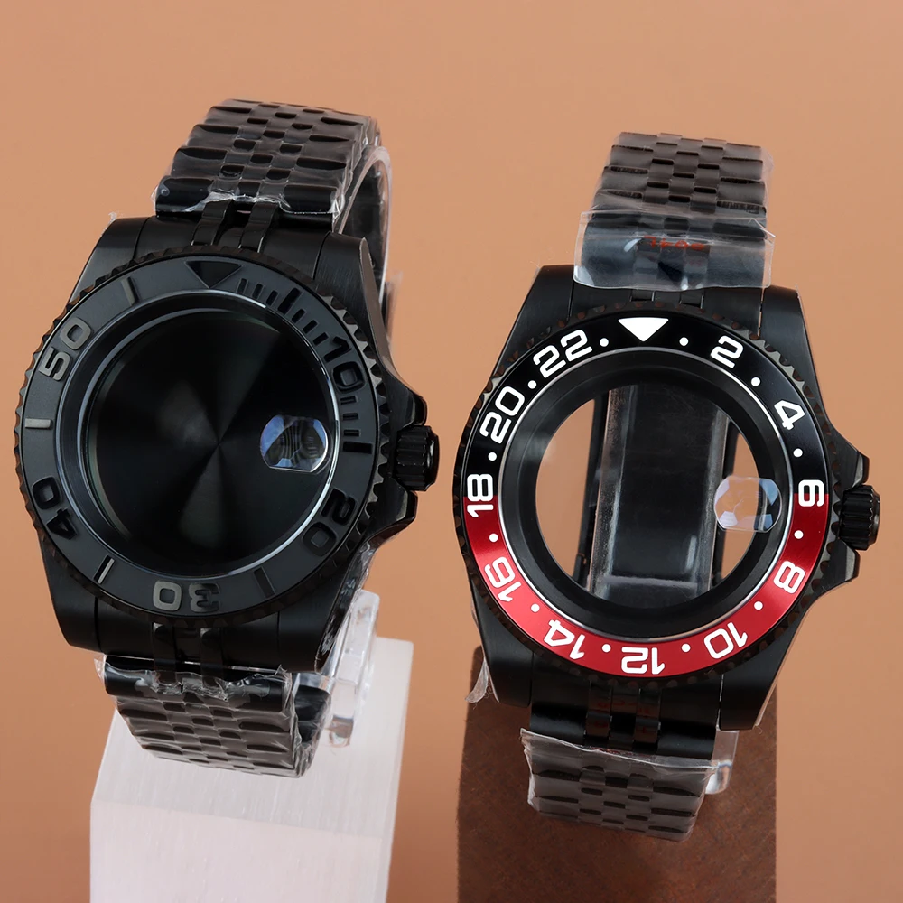 40mm Black Case Jubilee Bracelet Fit Yacht-Master GMT SUB Sapphire Glass Men’s Watch Case For NH34 NH35 NH36 NH38 Movement