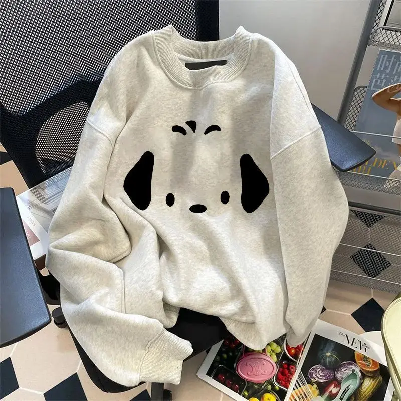 

Women Japanese Style Puppy Print Round Neck Pure Cotton Hoodie Trendy Brand New Loose Top Ins Autumn and Winter Clothing