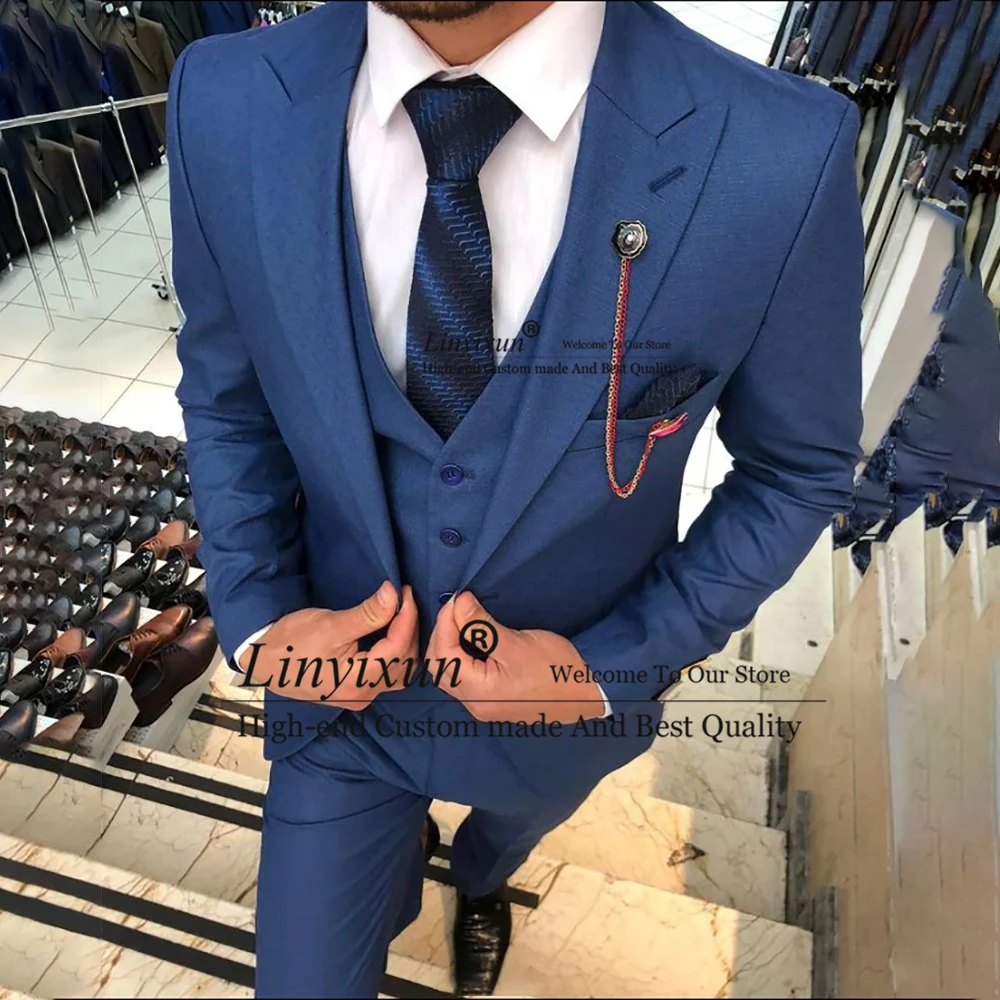 

Royal Blue Daily Mens Suits 3 Piece Set Formal Business Blazer Slim Fit Wedding Groom Tuxedo Terno Masculino Jacket Vest Pants