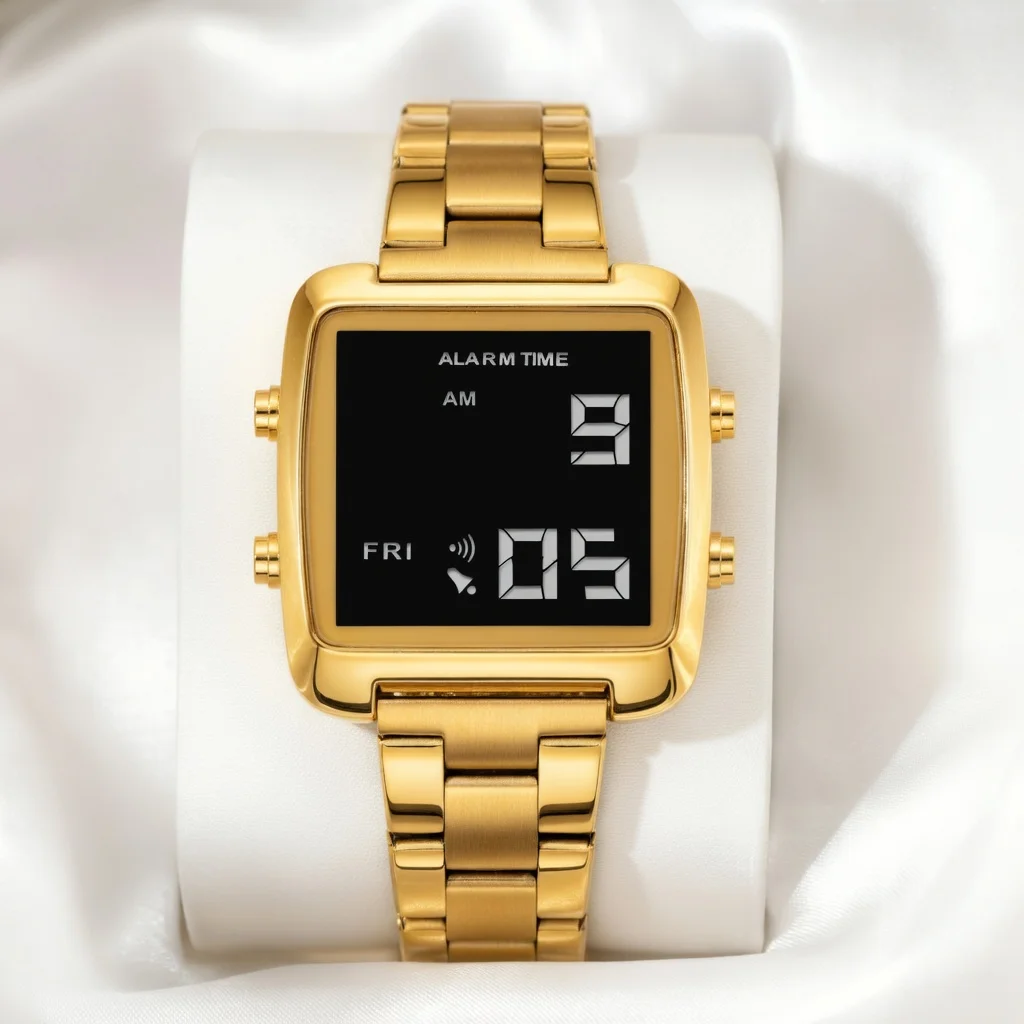 BINDA Womens Waterproof LED Digital Watch, Luxury Retro Stainless Steel Sport Wristwatch (Reloj Mujer)