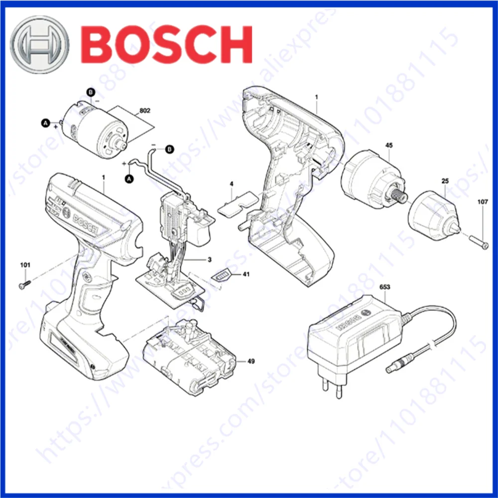 

TSR1000 BOSCH перезаряжаемая электрическая дрель-отвертка, мотор-редуктор, патрон, корпус переключателя, рычаг переключения передач, аксессуары для инструментов