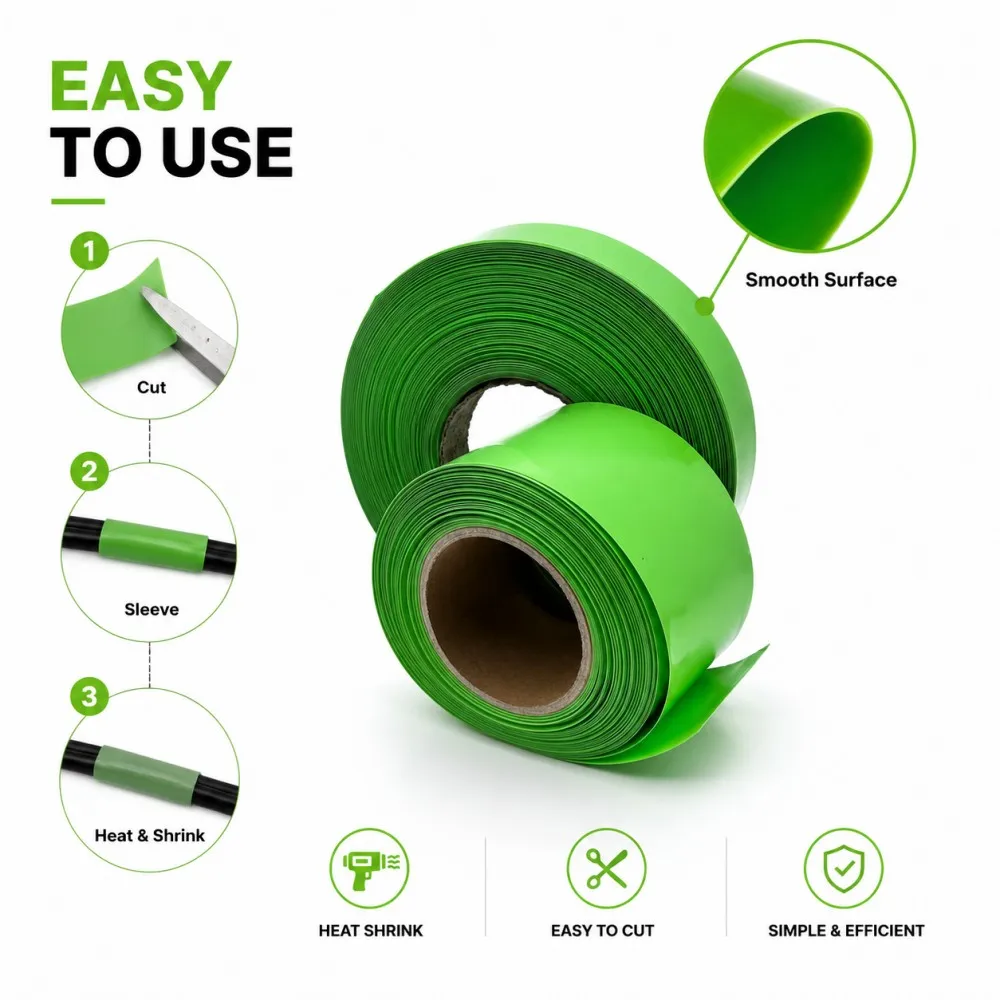 Green18650 Lithium Battery PVC Shrinkable Heat Tube 30-100mm Width Insulation Protective Sleeve Battery Wrapping Shrink Film