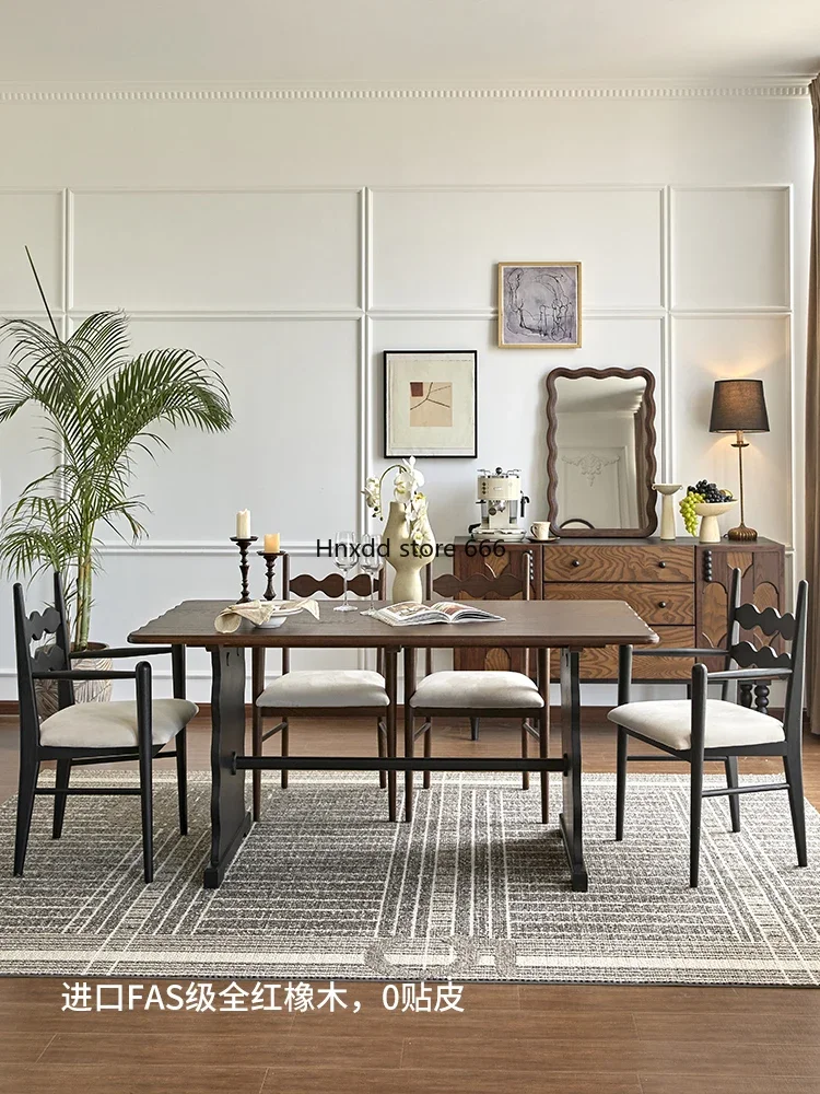 Medieval red oak dining table and chair combination