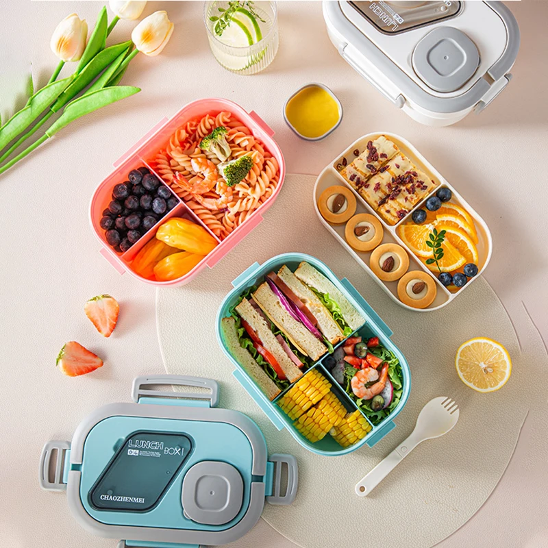 Portable Lunch Box Compartment Wheat Straw Bento Carrying Handle Box Reusable Tableware Containers Meal Snack Food Containers