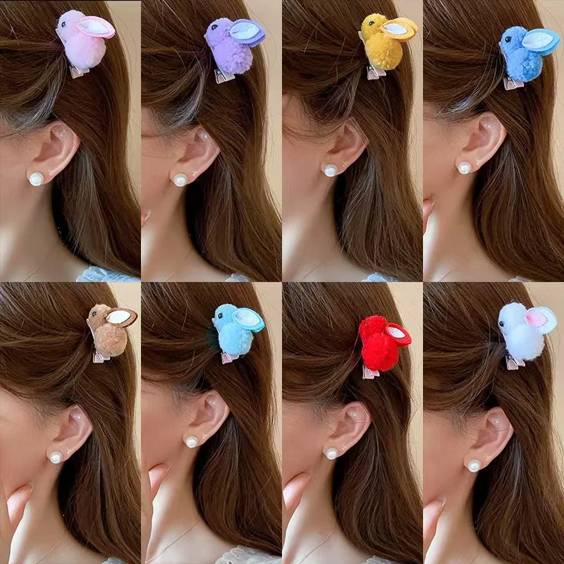 Kids Hair Clips 1pc Adorable 3D Plush Rabbit Barrettes Cute Viral Design Soft Edges Gentle for Toddlers Daily Use Fashion