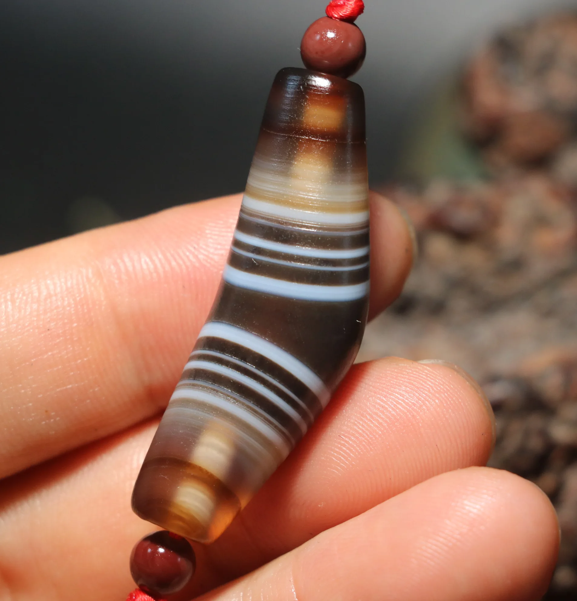 

No.210126N14 Energy Tibetan Old Agate Matched Natural Silkworm Lines Big Rich Horn SH dZi Bead Pendant Amulet Good Saurces