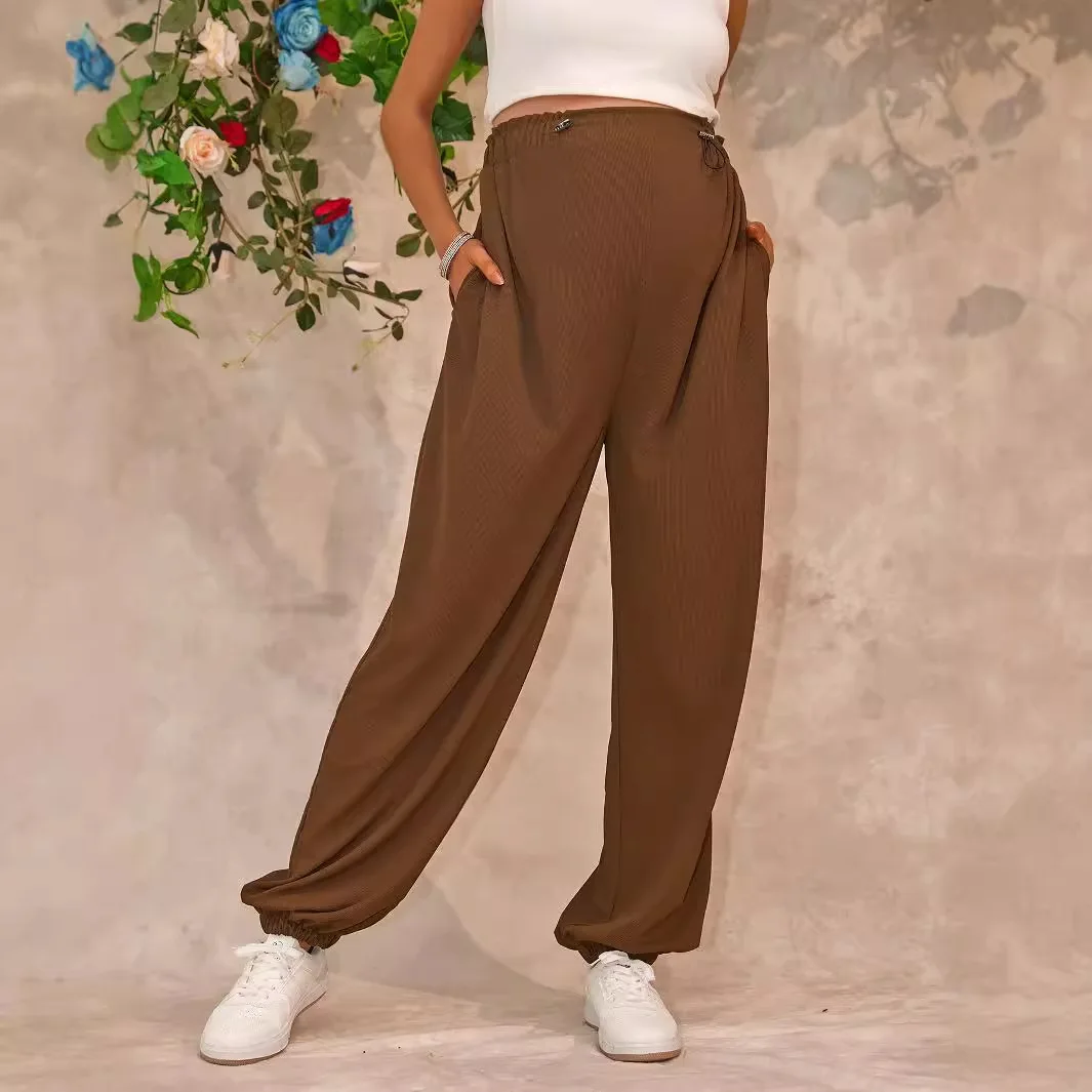 المرأة عالية الخصر فضفاض Sweatpants مريحة عالية الخصر سراويل للجري السراويل الأمومة حزام جيوب 2025 جديد