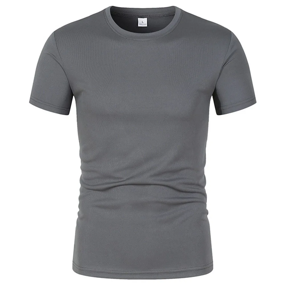 Hot Selling High-end Mesh Ice silk Short-sleeved T-shirt Men Round neck Summer solid Color New nylon slip T-shirt