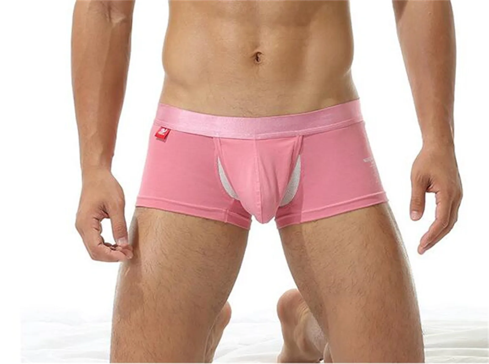 1Pcs Open Front Underwear Men Cotton Sexy Men\'s Solid Color Boxer Shorts Panties Breathable Pouch Bulge Underpants Male hombre