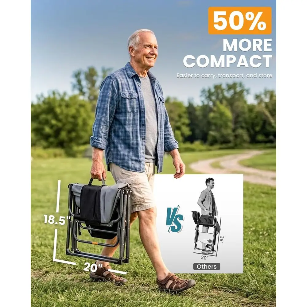 Oversized Camping Directors Chair for Big and Tall, Heavy Duty 440lbs Folding Chairs with Side Table, Portable Padded Camp Chair