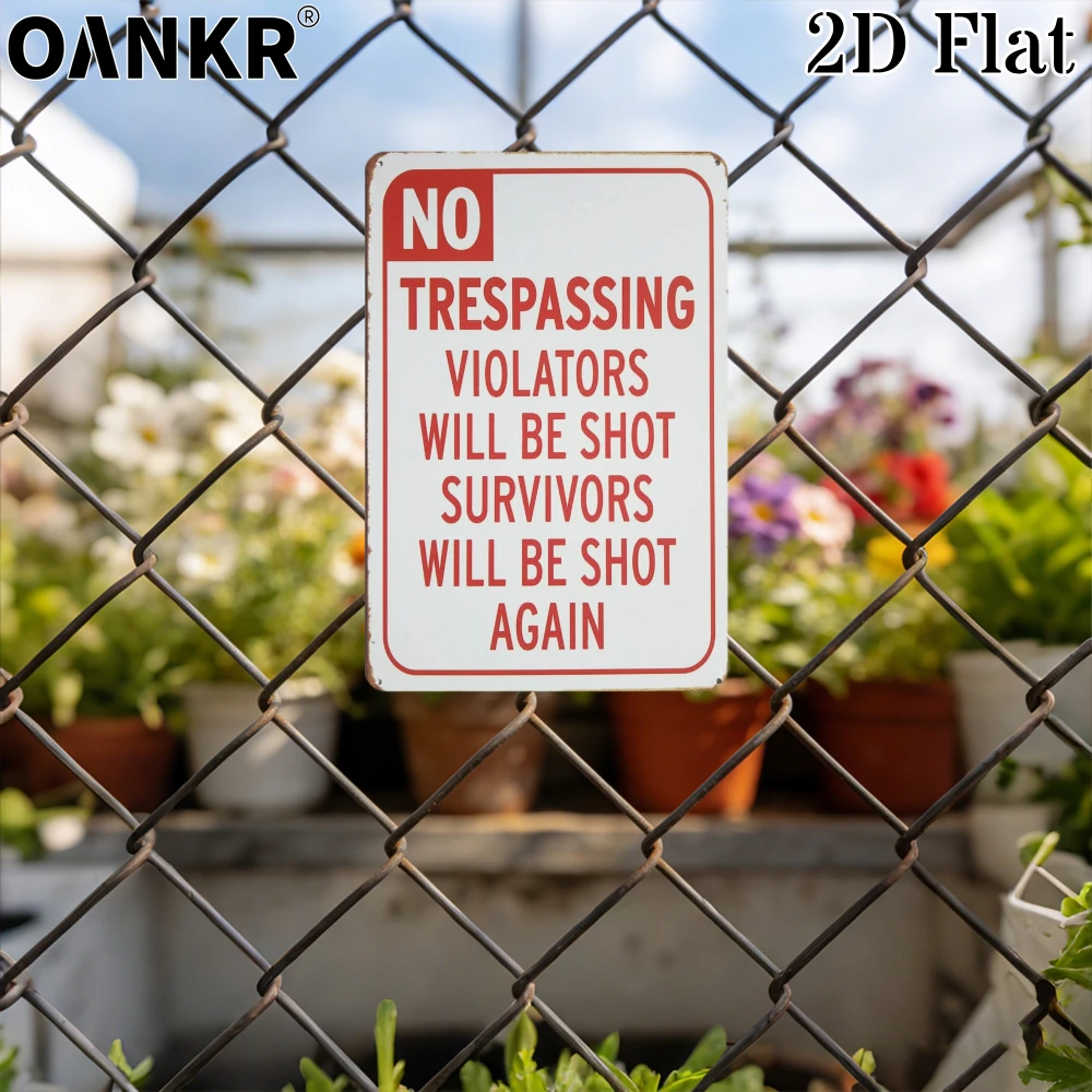 Vintage Warning Art Metal Tin Sign, No Trespassing Violators Will Be Shot Survivors Will Be Shot Again Metal Signs for Home W