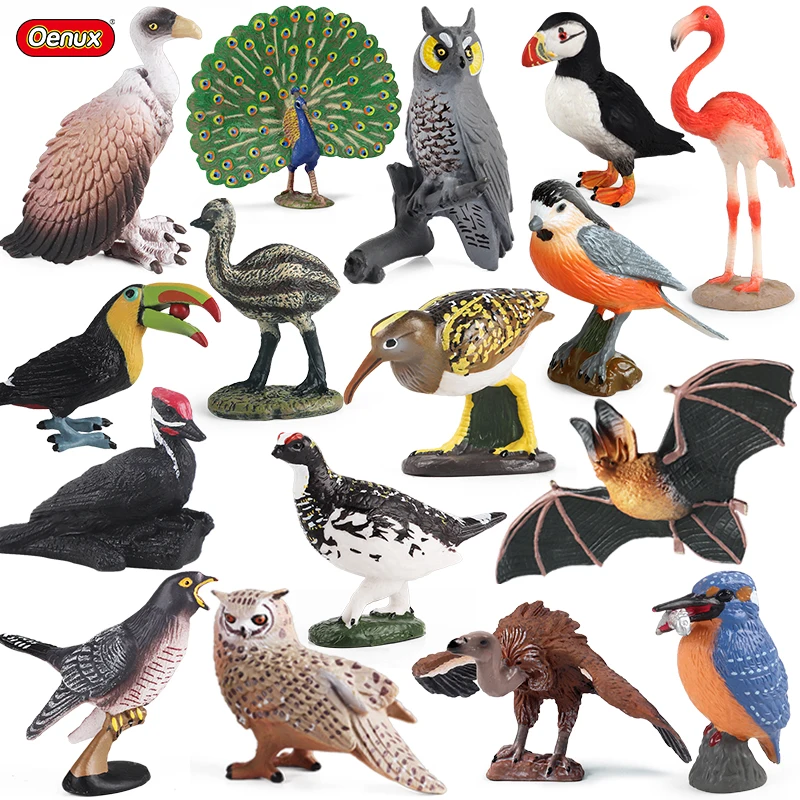 Oenux Forest Bird Animals Model Peacock Owl Flamingo Pigeon Cuckoo Magpie Action Figures Garden Decoration Cake Toppers Kids Toy