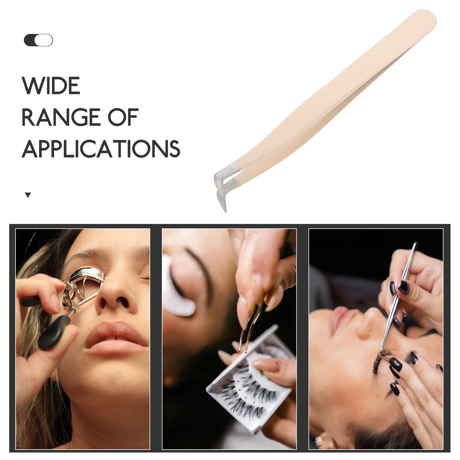 Precyzyjne pęsety do rzęs z wygiętymi końcówkami, beżowe, wielofunkcyjne narzędzie do makijażu do sztucznych rzęs, aplikacji taśmy do podwójnych powiek, idealne w podróży.