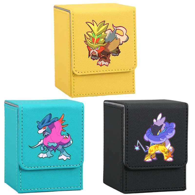 Capa de cartão de anime pokémon eevee entei ho-oh raikou zapdos eevee charizard rockruff figuras de brinquedo de ação de couro caixa de coleção de jogos