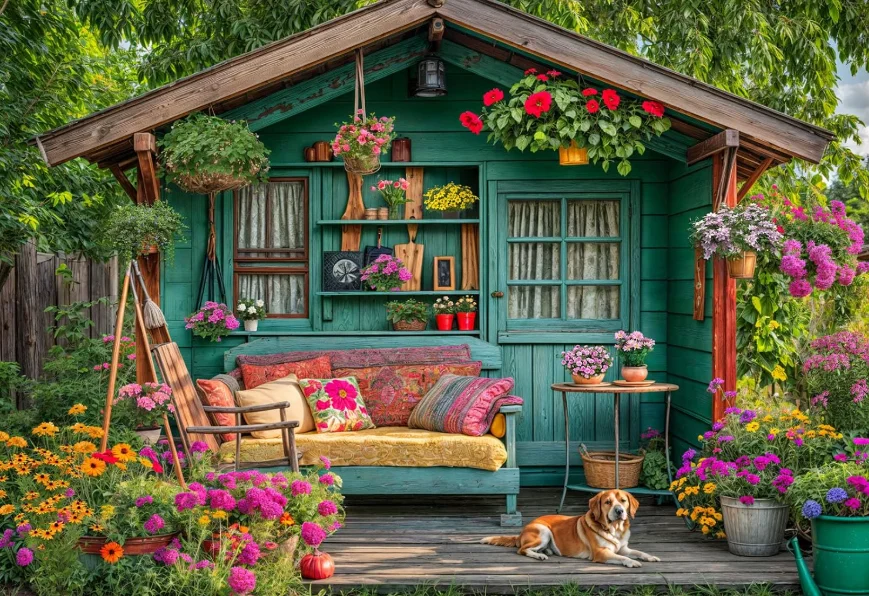 500/1000/1200/2000PCS Jigsaw Puzzle Summer Garden Retreat Wooden Shed Full Of Colorful Flowers Puppy On Deck DIY Dec Present