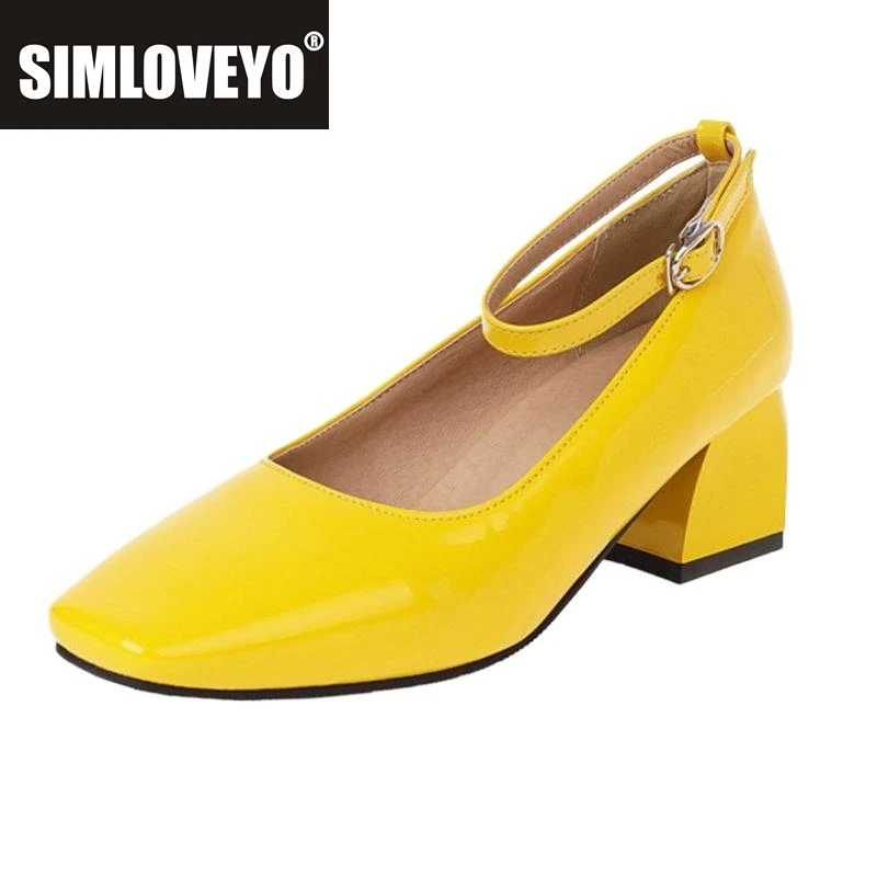 

SIMLOVEYO туфли с ремешком на щиколотке, туфли из лакированной кожи на среднем каблуке, офисные женские повседневные туфли-лодочки для вечеринок, разные цвета, 28-52 B2655