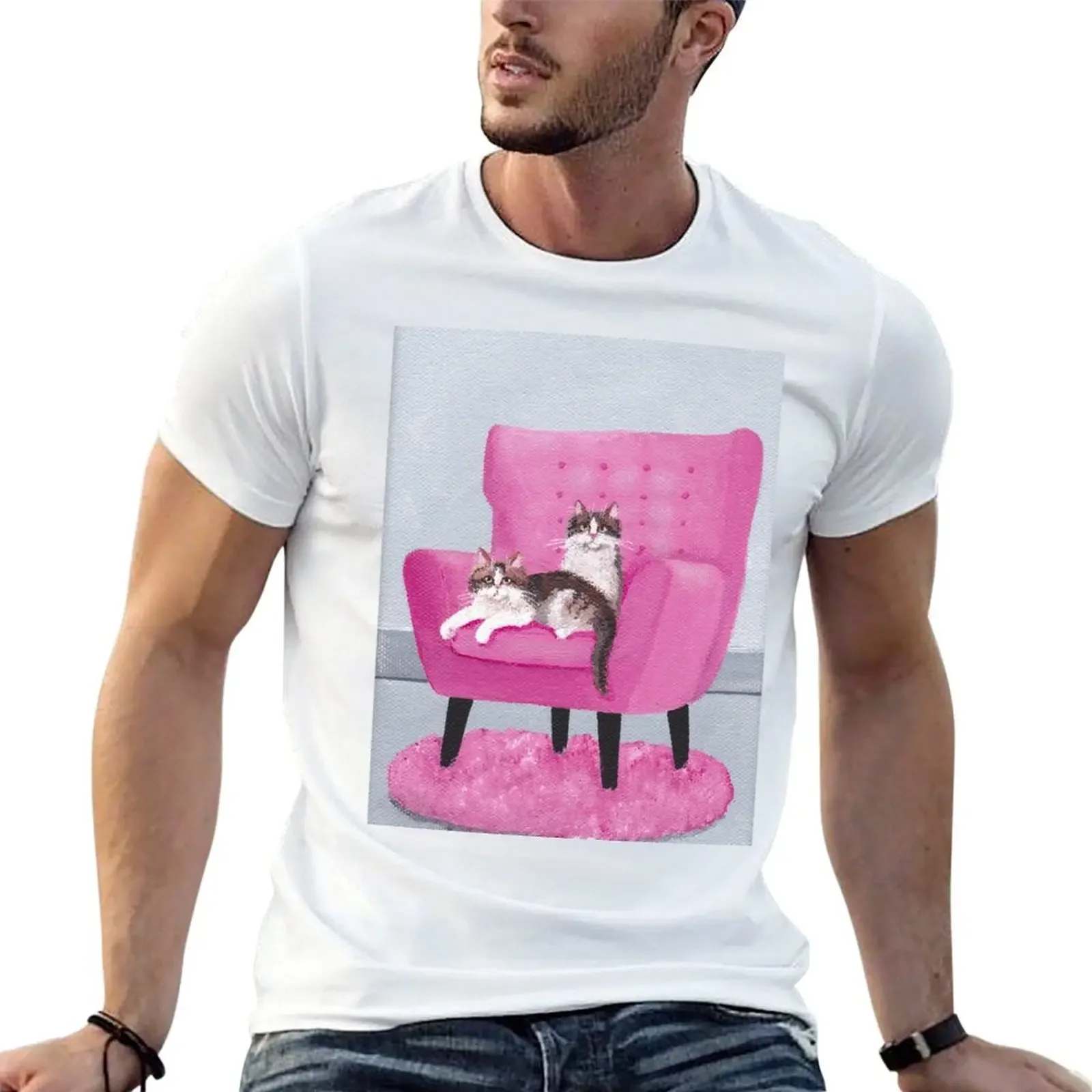 

The Pink Chair Cats T-Shirt plus sizes graphic tee shirt vintage graphic tee summer clothes black t-shirts for men