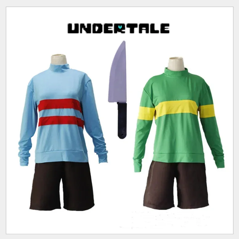 Juego de Anime Undertale Frisk Chara disfraz de Cosplay Andertail sudaderas cuello alto ropa de manga larga pantalones cortos collar de cuchillo; 6