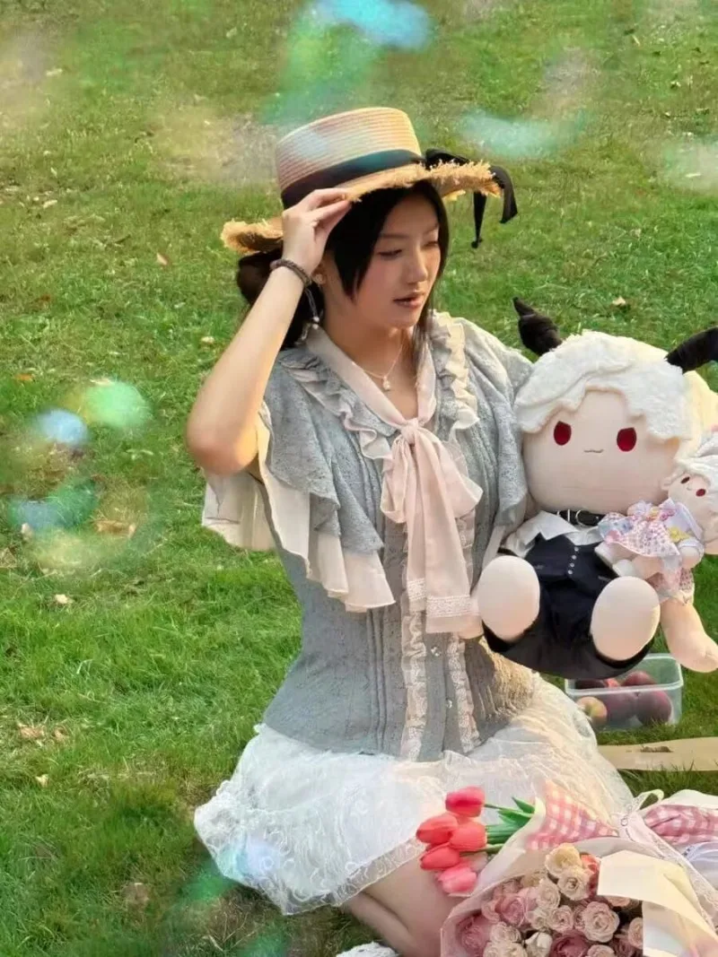 

Винтажные комплекты с юбкой в стиле Лолиты, кружевной топ для похудения + кружевная юбка, комплекты из двух предметов, женские наряды, летнее новое платье для девочек Y2k