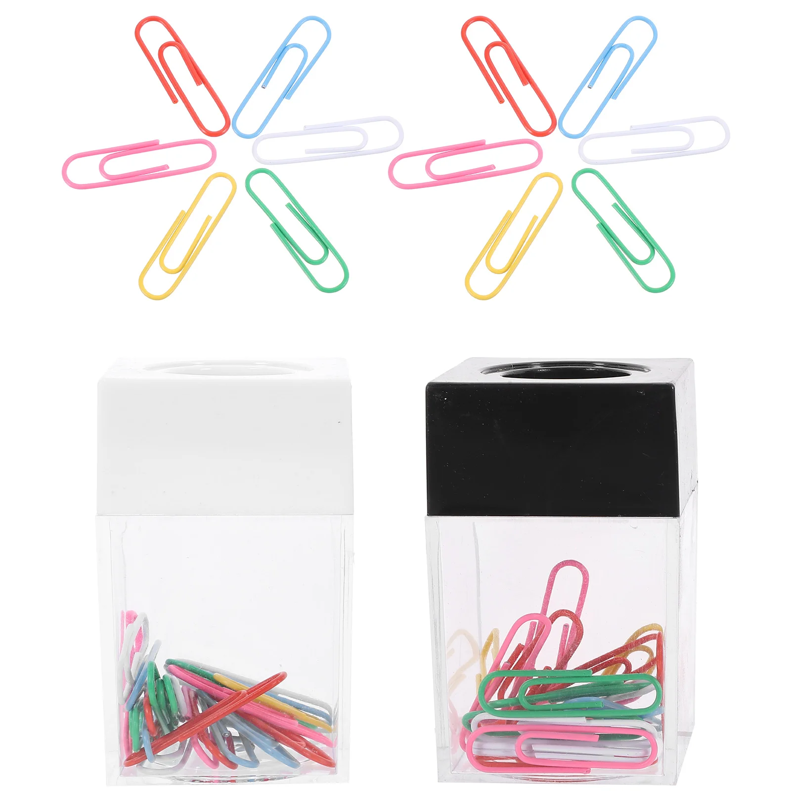 2 Pcs Square Macaron Color Magnetic Paper Clip Storage Bucket Paperclip Holders for Desk Pp Cute Dispenser