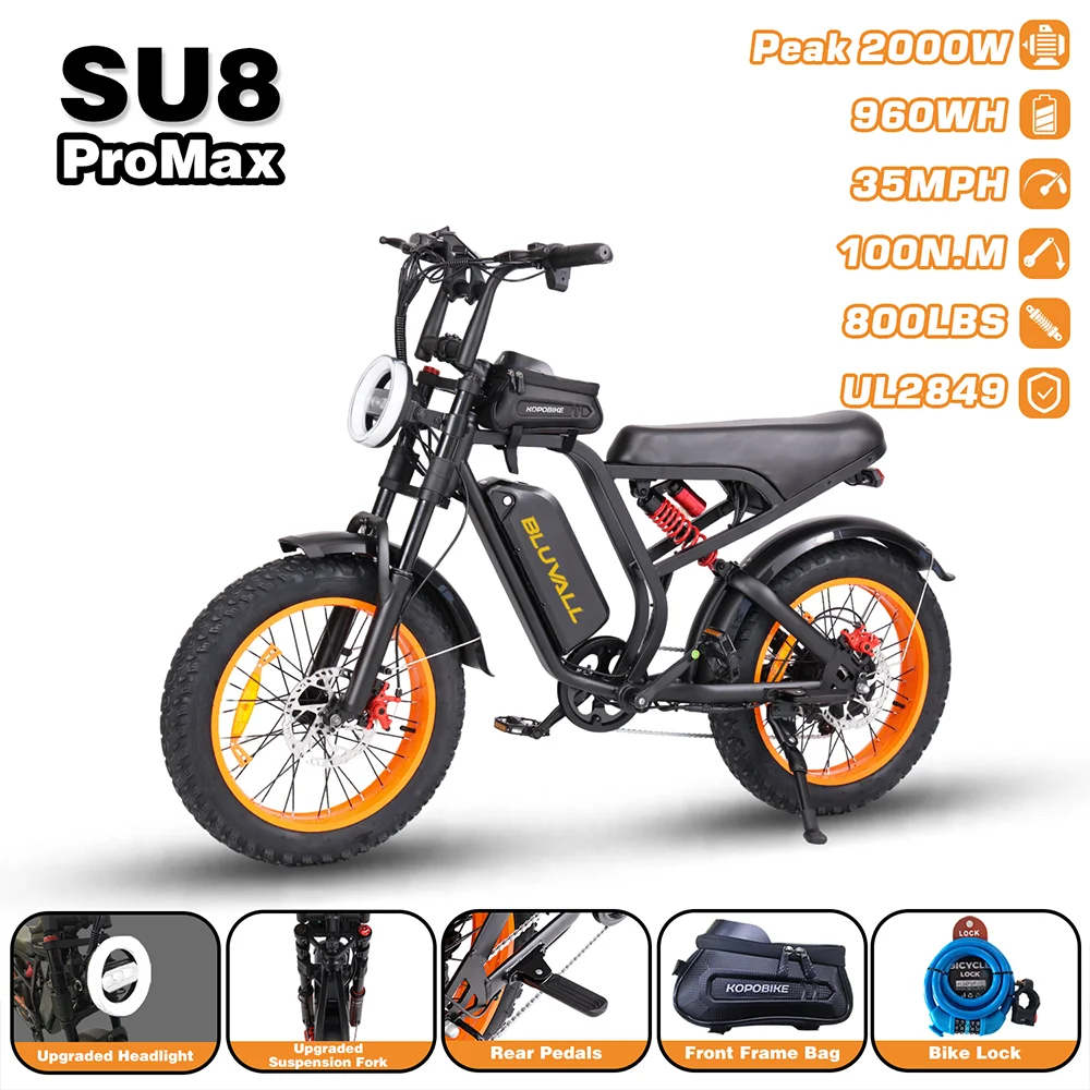 Su8 Peak 1500W/2000W 85N.m/100N.m Motor Electric Bike , 20"*4.0 Fat Tire Ebike For Teenager, 48V 16Ah/20Ah Removable Battery, Up to 60 Miles Long Range, 32MPH/35MPH  Electric Bicycle, Full Suspension, 7-Speed, All Terrain Off-Road Commuter E-Bike image 4