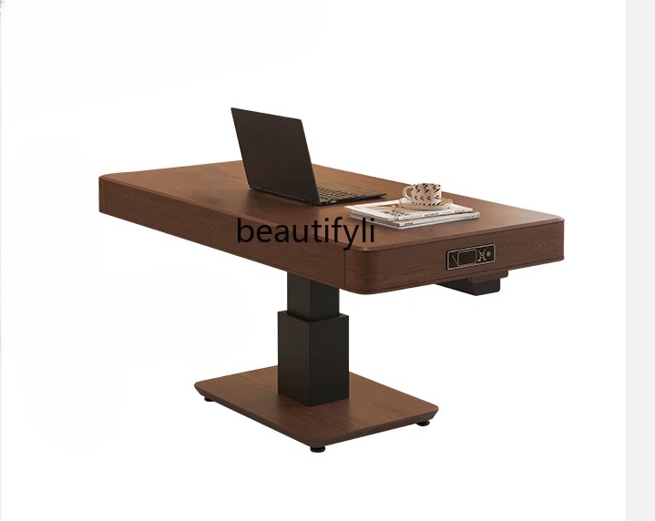 Retro Solid Wood Coffee Table Multi-Functional Lifting Coffee Table Double-Use French Style