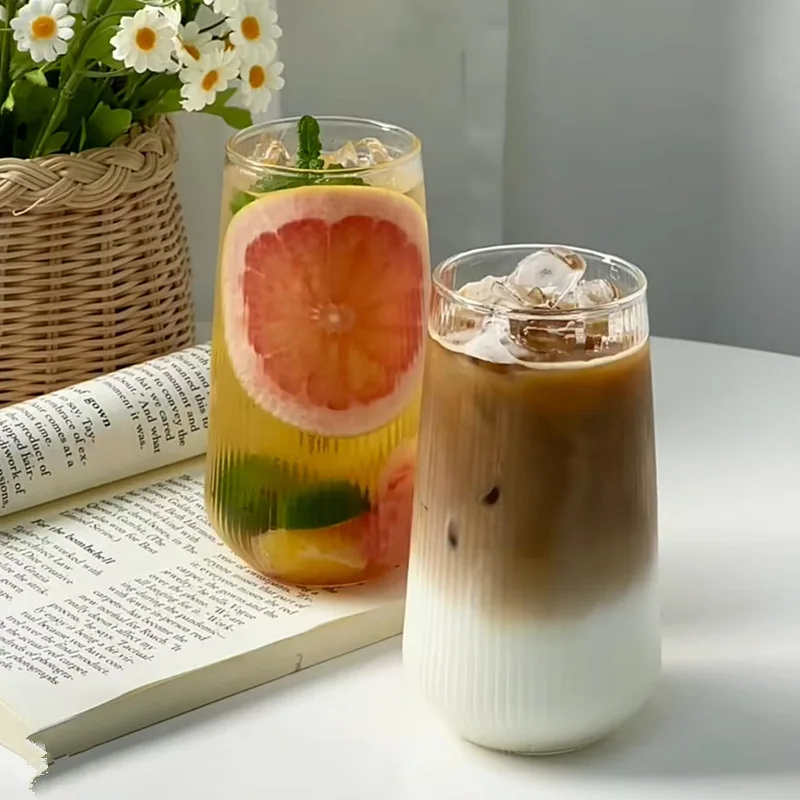 

470ml Borosilicate Glass Cup,Vertical Striped Transparent Drinking Glass,Creative Milk & Coffee Cup for Home/Office Use