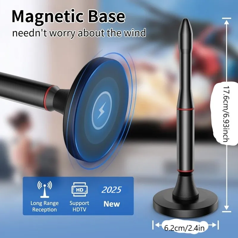 Smart ATSC TV Antenna 4K 1080P High-Definition Indoor/Outdoor Magnetic Digital TV Antenna for Clear Picture Reception