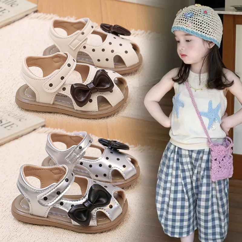 Baby Girl Hollow Closed Toe Sandals Summer New Kids Bow Princess Shoes Baby Soft Sole Toddler Shoes Size 16-26