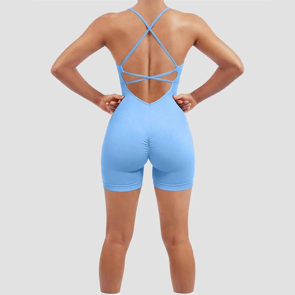 Seamless sexy peach hip jumpsuit fitness suit with no awkward lines, sporty and beautiful back jumpsuit Yoga clothing