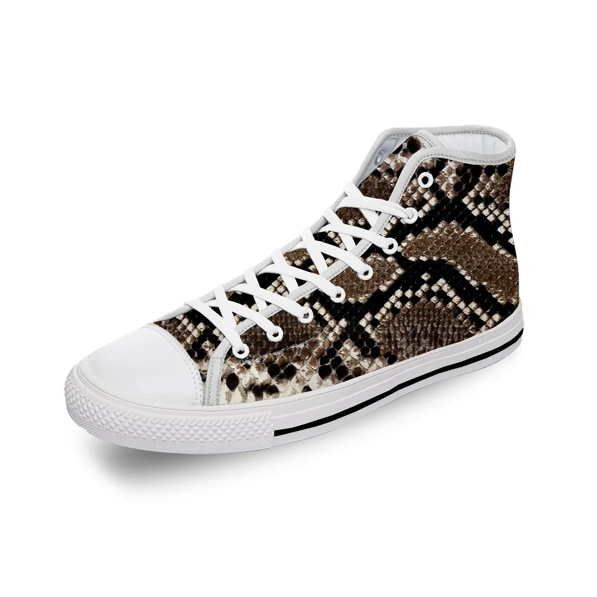 Animal Snake Skin Pattern Cool White Cloth Fashion 3D Print High Top Canvas Shoes Men Women Lightweight Breathable Sneakers