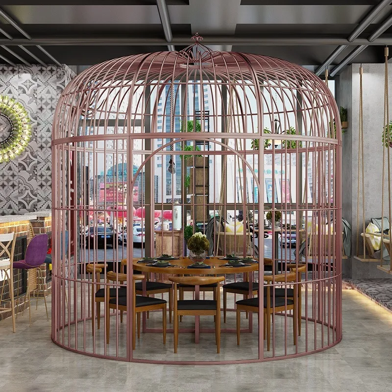 Retro wrought iron birdcage casual restaurant booth table and chair cafe decorative number seat