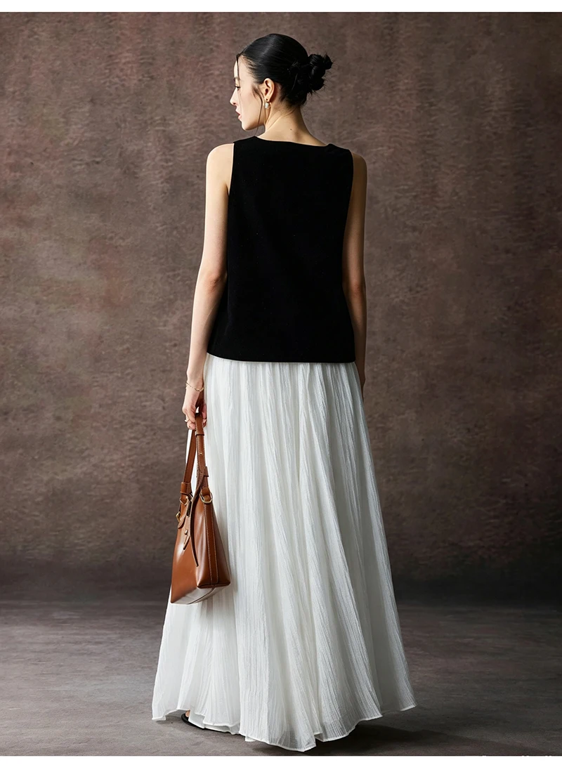 Fengbaoyu Natural Silk Velvet Women's Blouse Simple Style Sleeveless Top for Spring/Summer, Comfortable Cool in Hot Weather