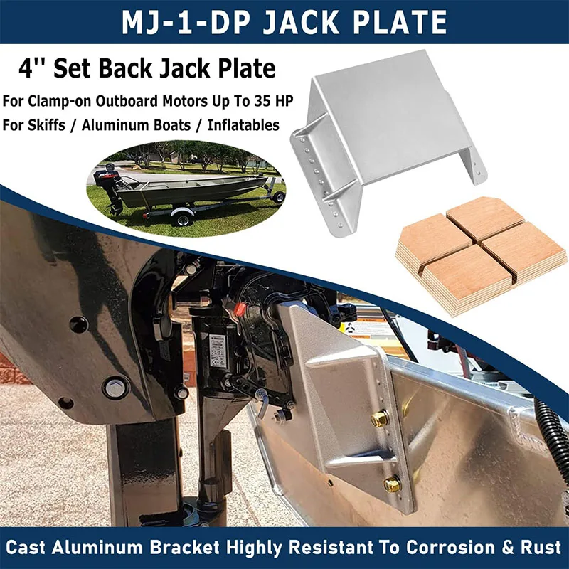 MJ-1-DP 4'' Setback Small Engine Jack Plates for Outboard Motors Up to 35HP - Manual Add Distance Between Engine and Transom