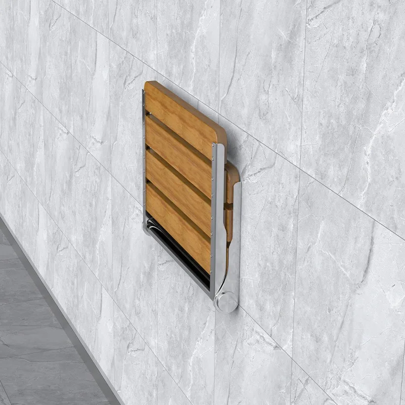 304 Stainless Steel Solid Wood Non Moldy Age-Friendly Shoe-Changing Bench Folding Shower Stool for Bathroom Elderly Daily Use