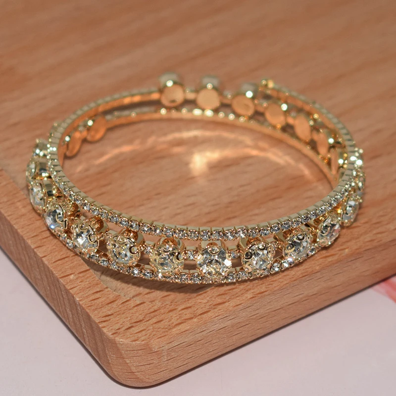 Fashion Crystal Bracelet for Women Wedding Bangle Hand Jewelry Multi-Layer Bridal Rhinestone Bracelet
