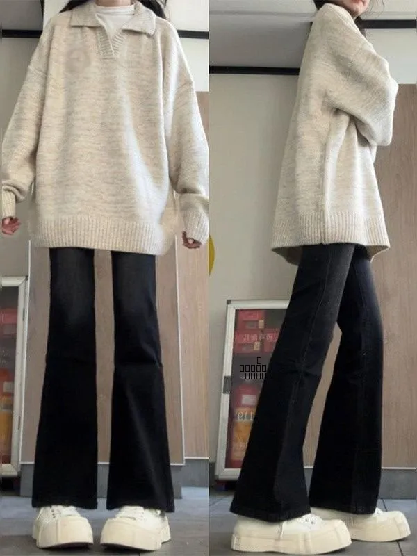 

Casual Collar Knitwear Thiened Loose Women's Sweater Comfortable Breathable Moisture ng Autumn Season Long Sve