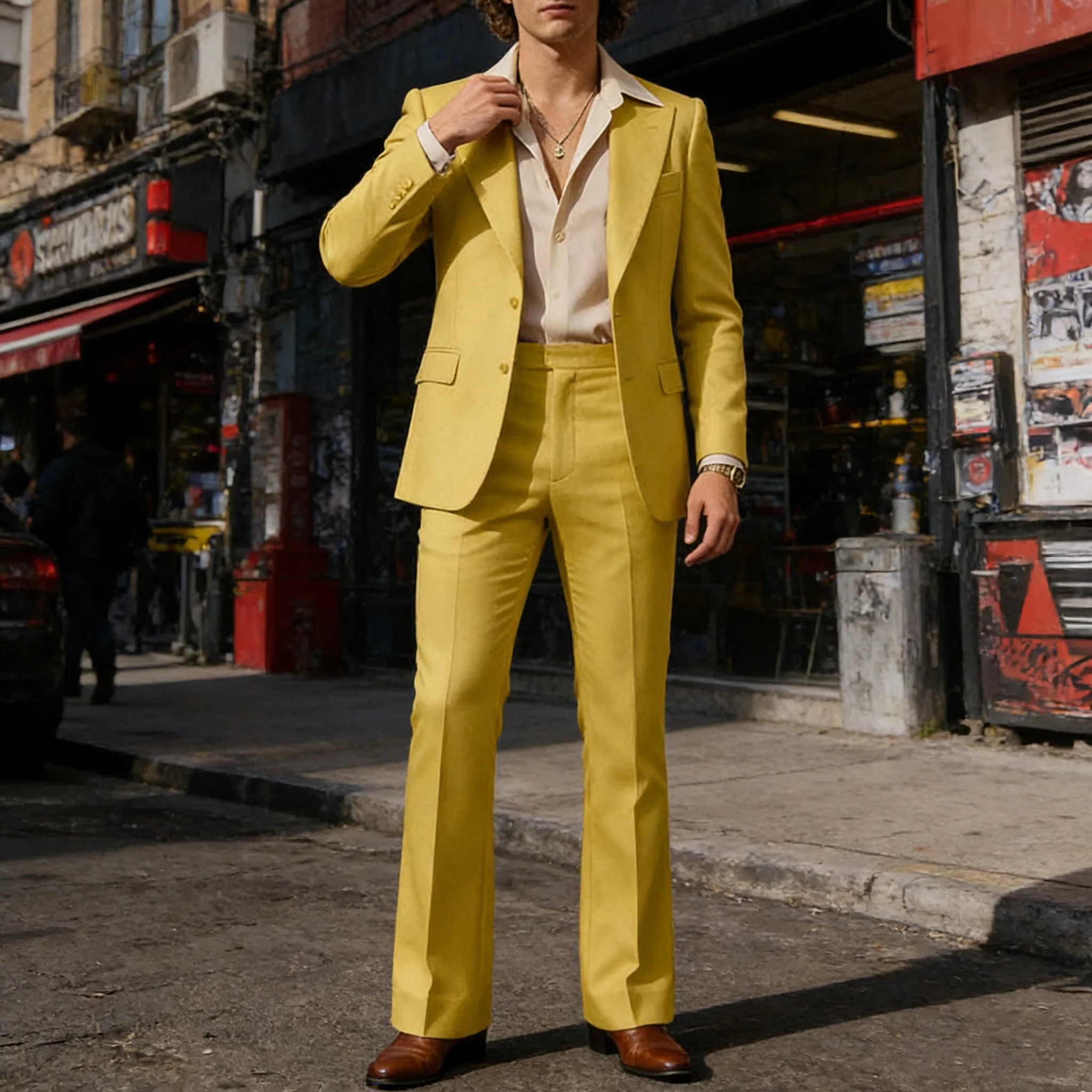 

Men's Suit Solid Color 2 Piece Fashion Retro Flared Single Breasted Blazer Slim Fit Formal Business Outfit Wedding Party Prom