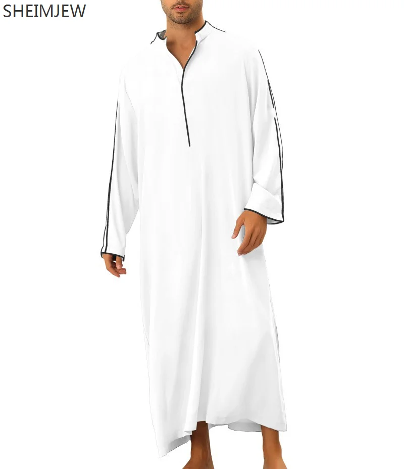 2024 Middle East Dubai Chief Cosplay Costume Muslim Kaftan Dress For Men Long Sleeve Arabic Islamic Solid Simple Maxi Abaya