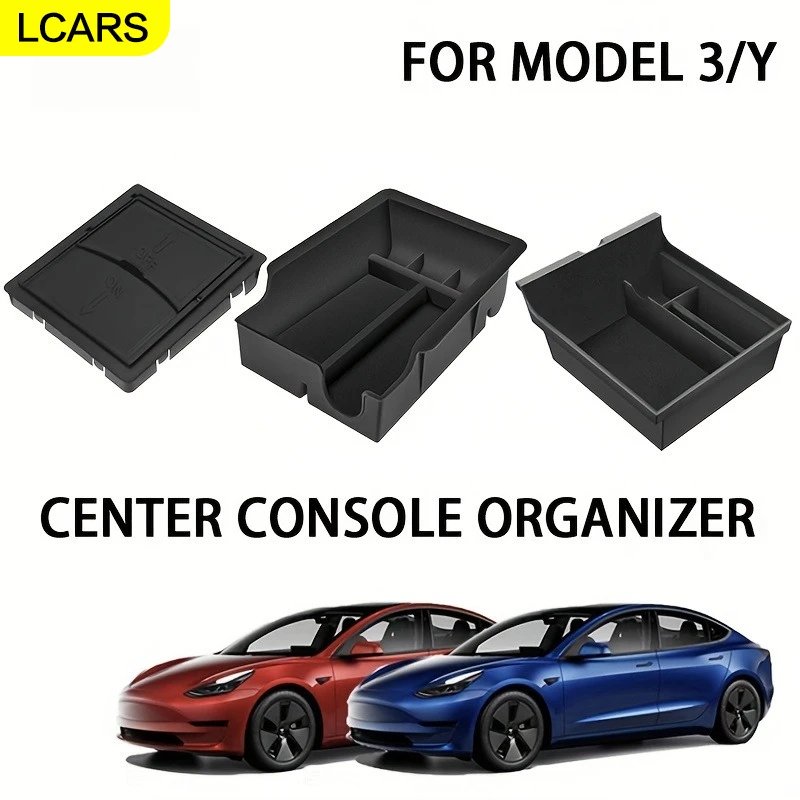 Suitable for Tesla Model 3N Central Console Storage Kit - 3-Piece Set of Armrest Storage Boxes, Lightweight Abs Material, Black Interior Decoration, Suitable for 2021-2023 Models, In-Car Storage Solution | Stylish Central Console | Stylish Black Finish, Central Console Storage Unit