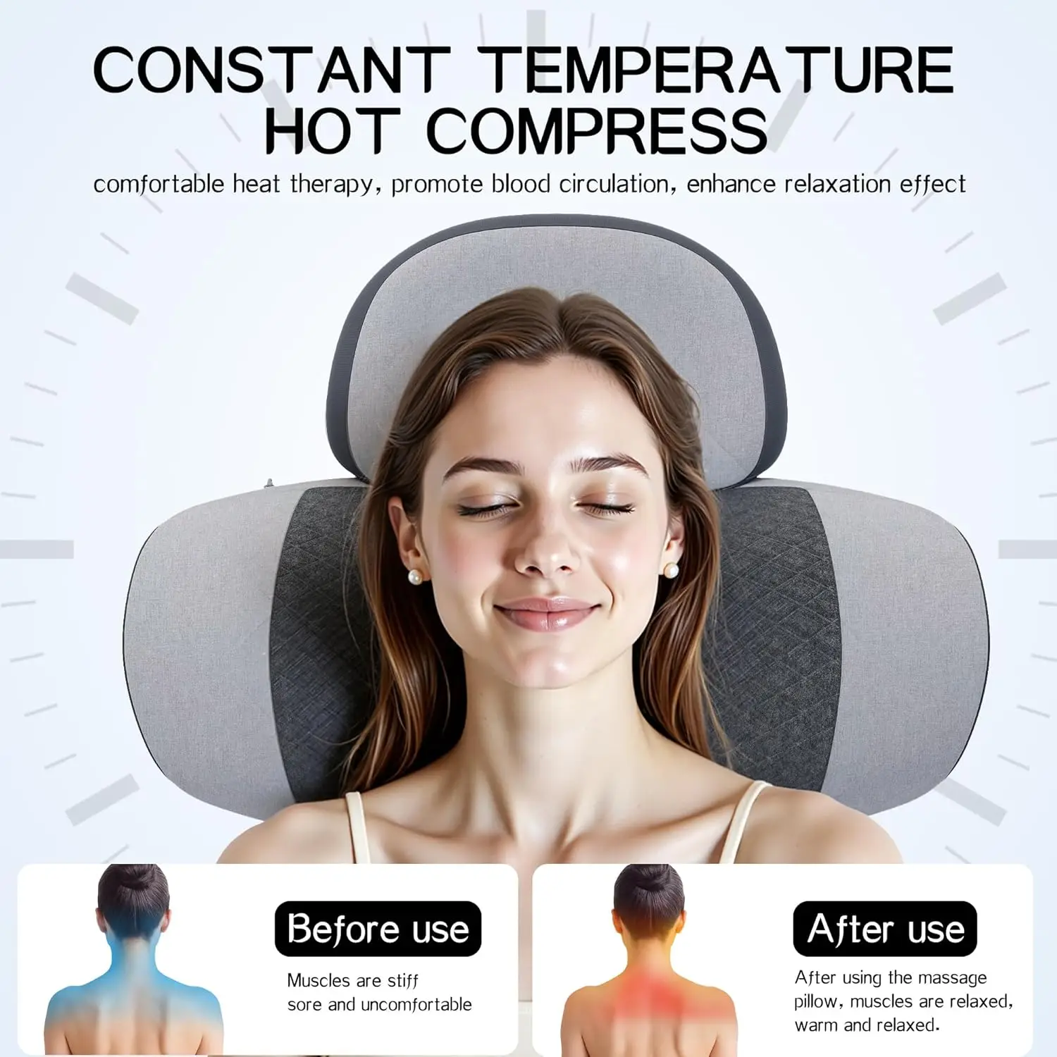 Almofada massageadora de pescoço 3 em 1 com suporte térmico e cervical, corretor de corcunda de espuma viscoelástica (cinza)