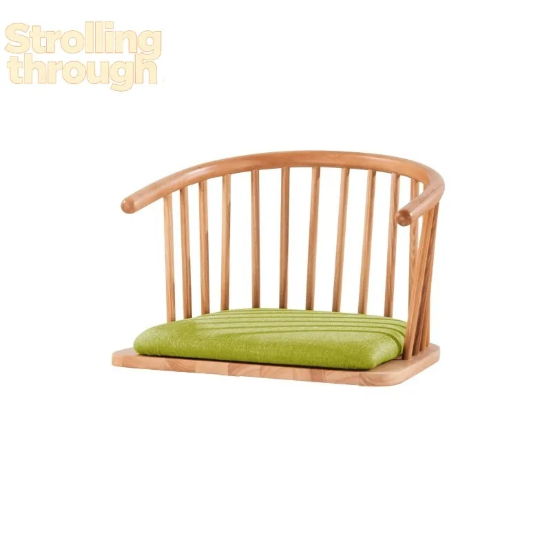 

Japanese Tatami Floor Chair, Zen Meditation Stool with Armrests, Solid Wood Legless Ottoman Eco-Friendly Bay Window Cushion Seat