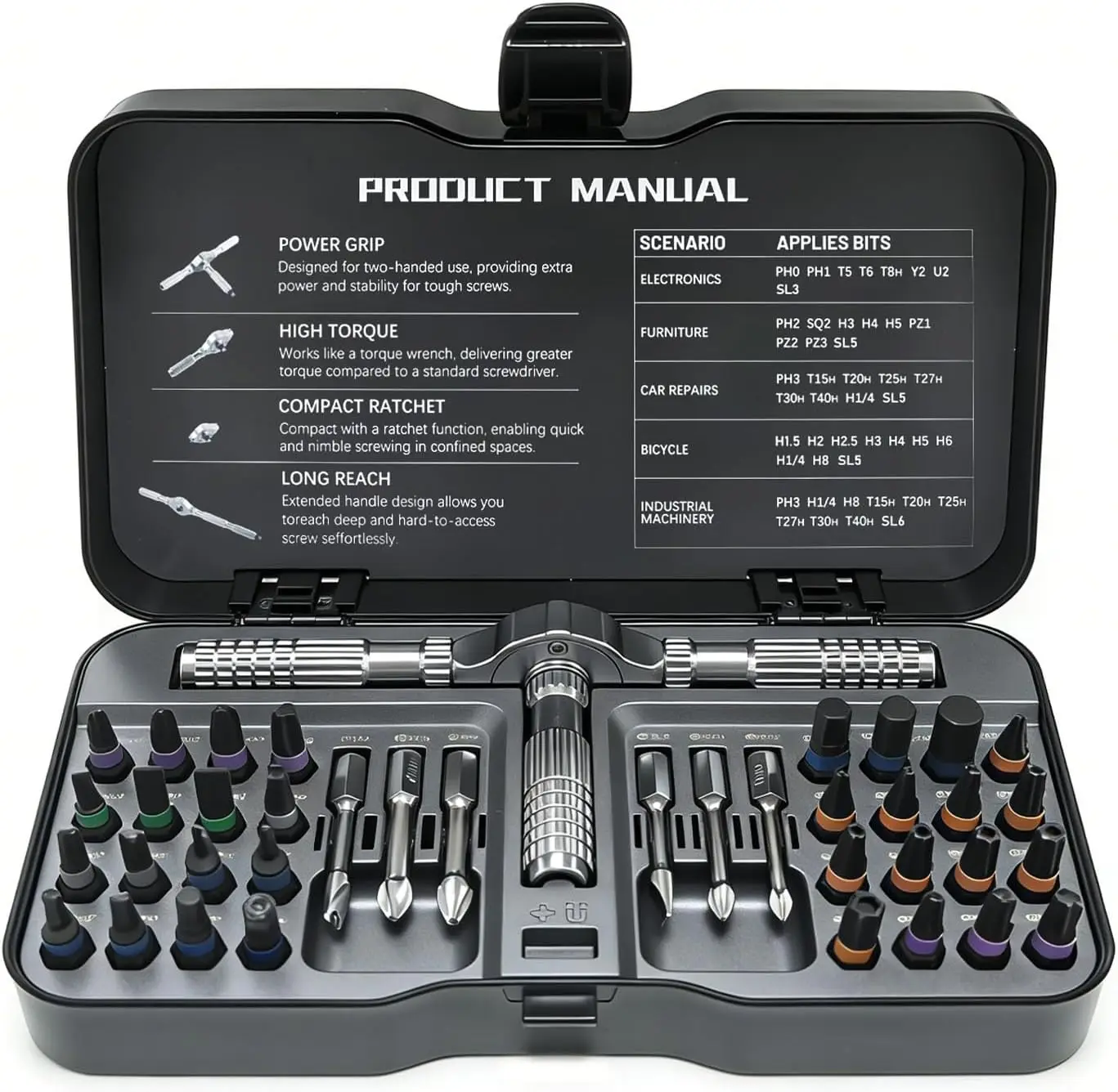 

For S2 Steel Multi Bit Repair Tool Kit with Detachable Ratcheting Handle 40 in 1 Magnetic Ratchet Screwdriver Set