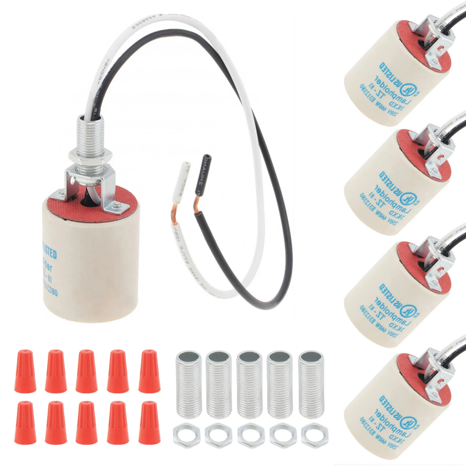 

5pcs E26 Ceramic Light Socket High Temperature Resistance Porcelain Lamp Holder for Incandescent Lamp Led Light Bulb Replacement