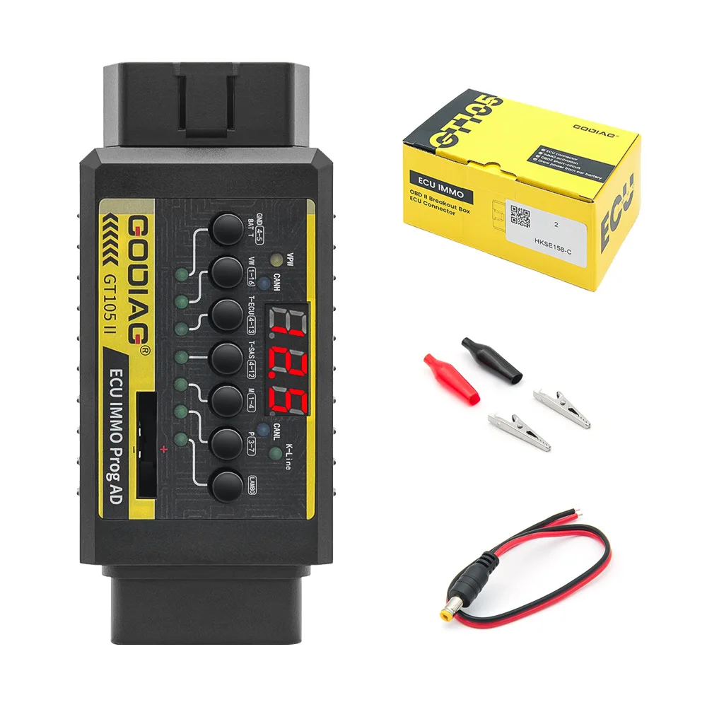 GT105 II ECU IMMO Prog AD OBD2 Break Out Box OBD Programming Adapter Box Full Protocol ECU Connector Display Vehicle Voltage