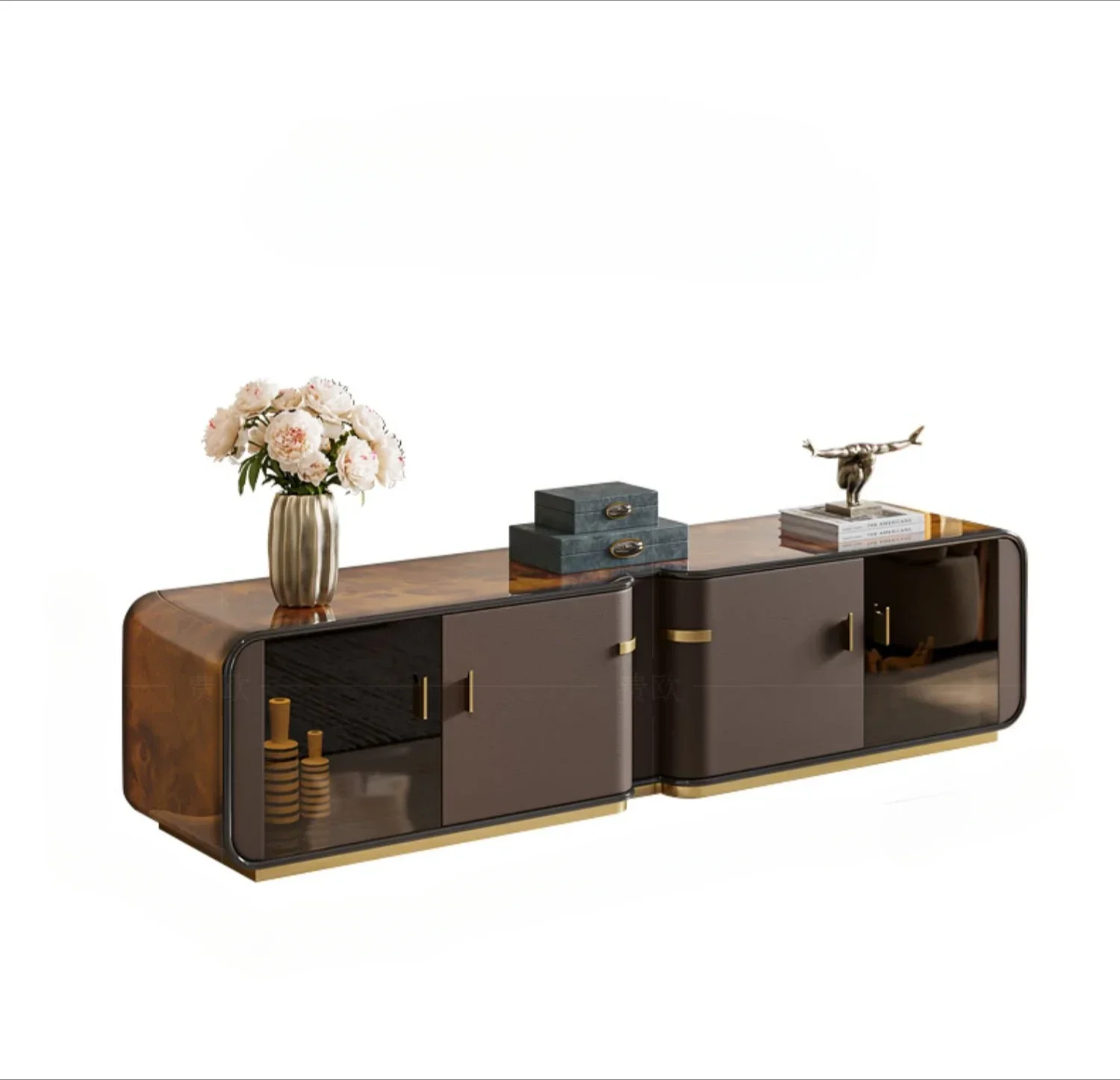 

Asmt09 NQ09Light luxury TV cabinet Large apartment Modern Italian high-end leather floor cabinet Coffee table combination cabine