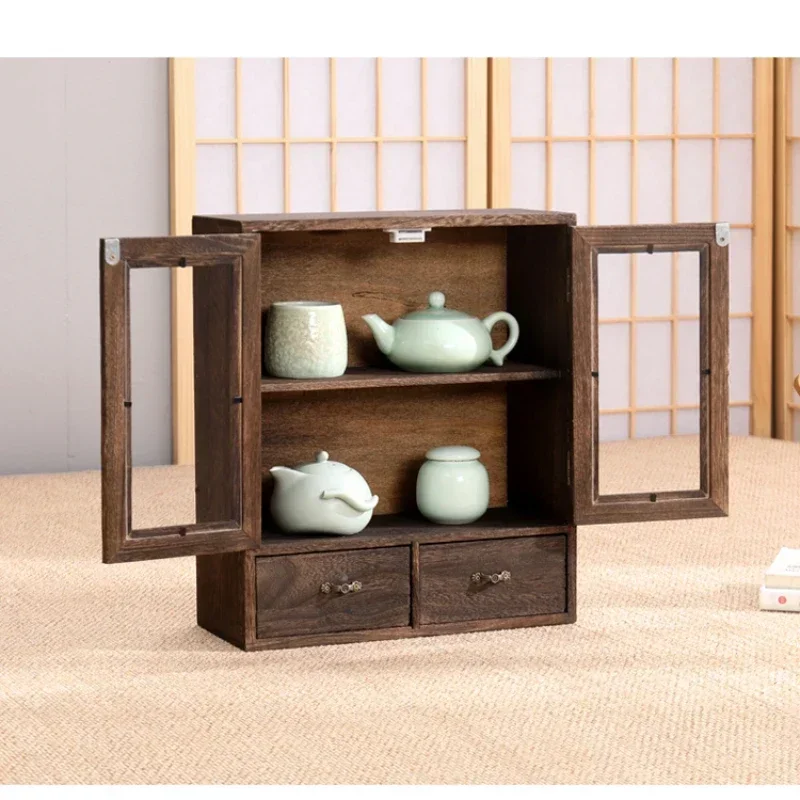 %a Household Solid Wood Tea Cabinet Dustproof Cup Holder Small Bogu Rack Table Top Shelf Teapot Set Leaf  Stand