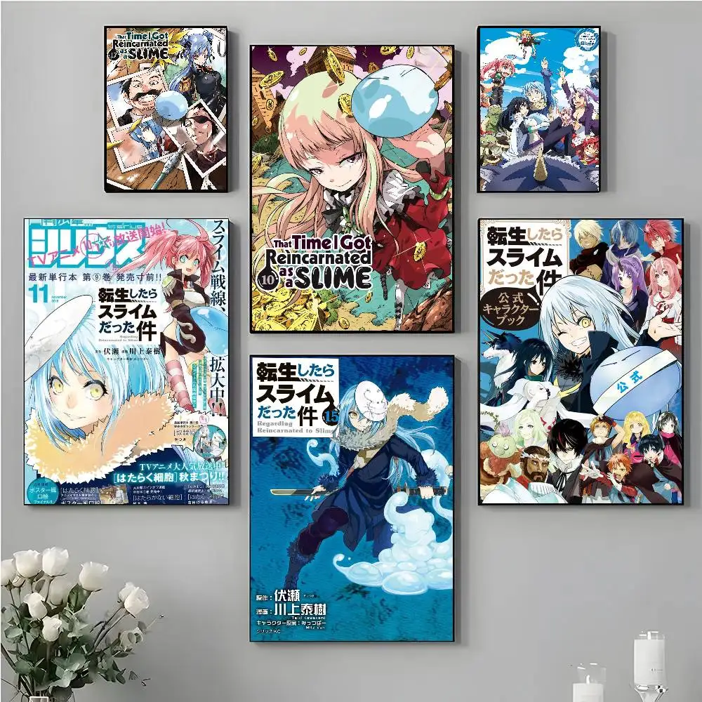 anime  T-That Time I Got Reincarnated As A Slime Poster Self-adhesivet Waterproof Paper Sticker Coffee House Bar Room Wall Decor